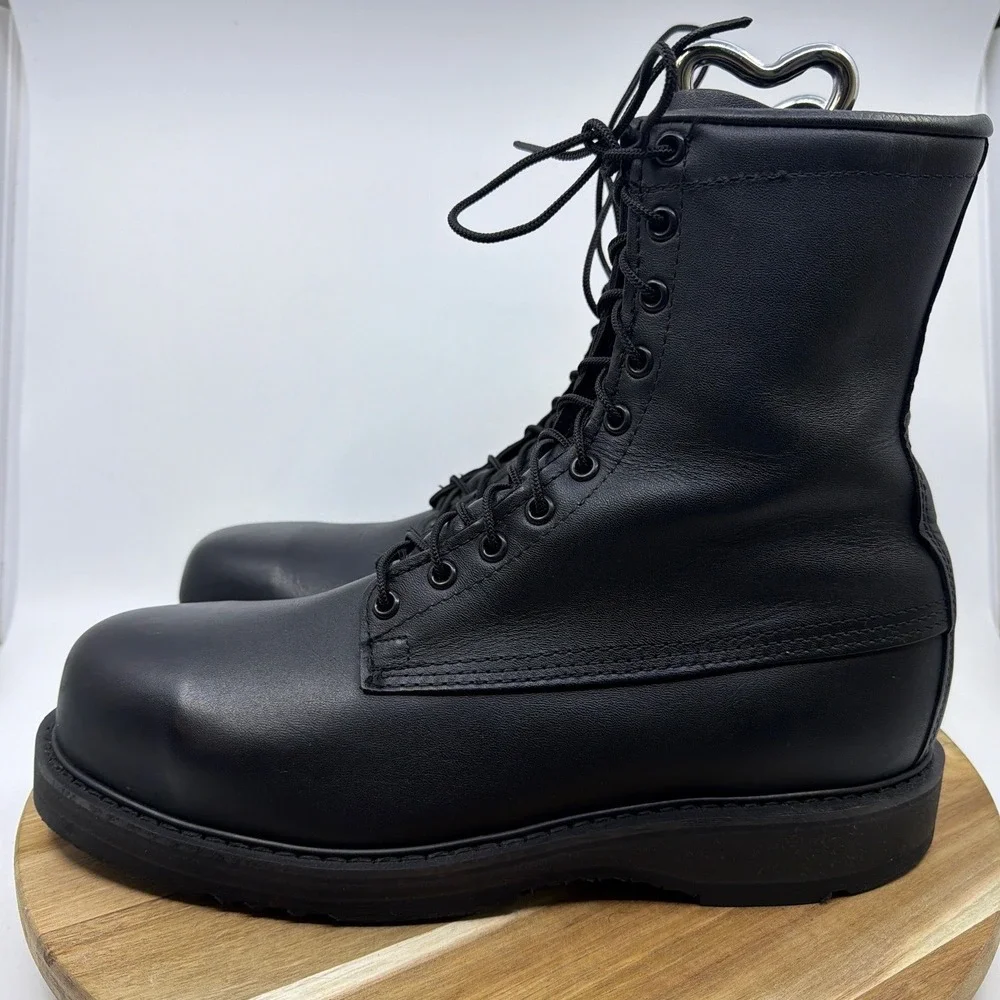 Bates Mens Black Leather Steel Toe Combat Boots Vibram E01950A Size 11 R EUC‎